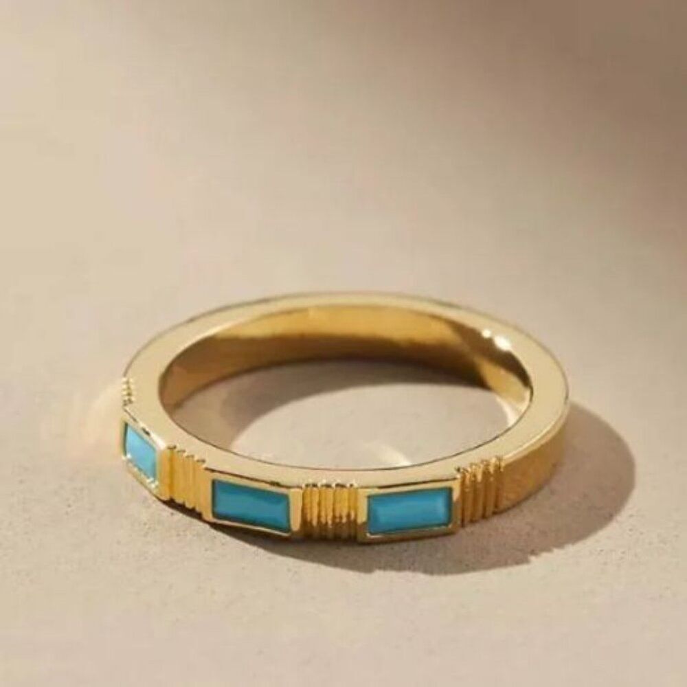 NWT Anthropologie Turquoise Embedded Flat Stone Ring | Size 6